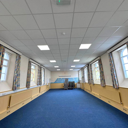 Church Hall suspended ceiling installation on the Isle of Man