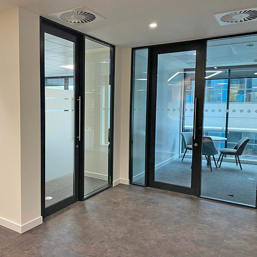 Glazed Partitions installation for offices at 62 Circular Road Douglas